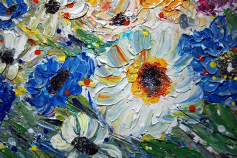 Flowers Painting Touch Of Blue Meadow Oil Painting On Canvas Ready To