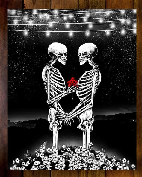 Yours Truly Art Print Skeleton Couple Flowers Love Etsy