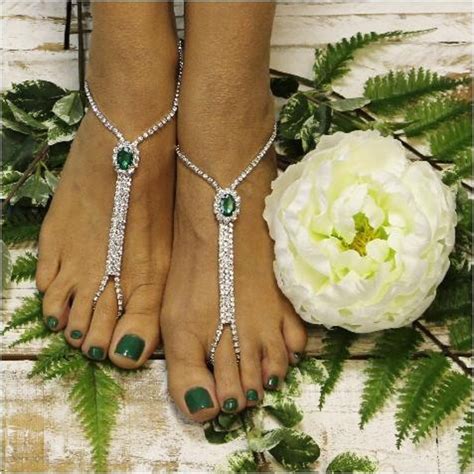 Emerald Green Rhinestone Barefoot Sandals For Bridesmaids Etsy