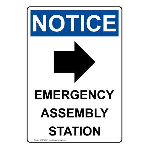 Portrait Osha Emergency Assembly Sign With Symbol Onep 25579