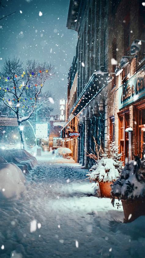 Download Cozy Winter Cafe And Shops Wallpaper