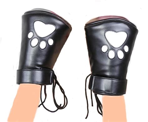 Deluxe Leather Padded Puppy Mitts Paw Print Paws Soft Lining Bondage