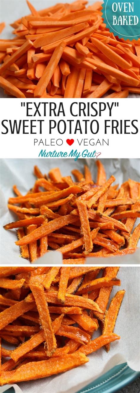 Perfectly crisped baked sweet potato fries are crunchy on the outside and melt in you mouth creamy on the inside. Crispy Oven Baked Sweet Potato Fries | Nurture My Gut
