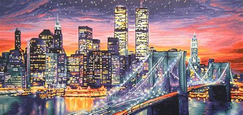 New York Skyline At Night Painting By Evelyn Deen Pixels