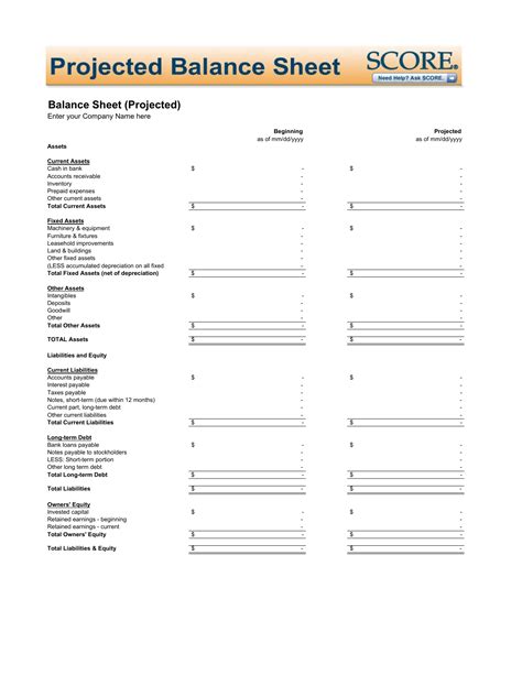 Download Projected Balance Sheet Template Excel Pdf Rtf Word Freedownloads Net