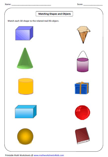Matching 3 D Shapes To Objects Shapes Worksheets Shape Activities
