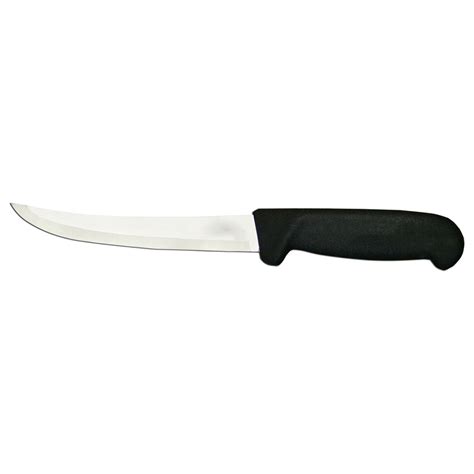 6 inch flexible curved blade boning knife with black polypropylene handle omcan