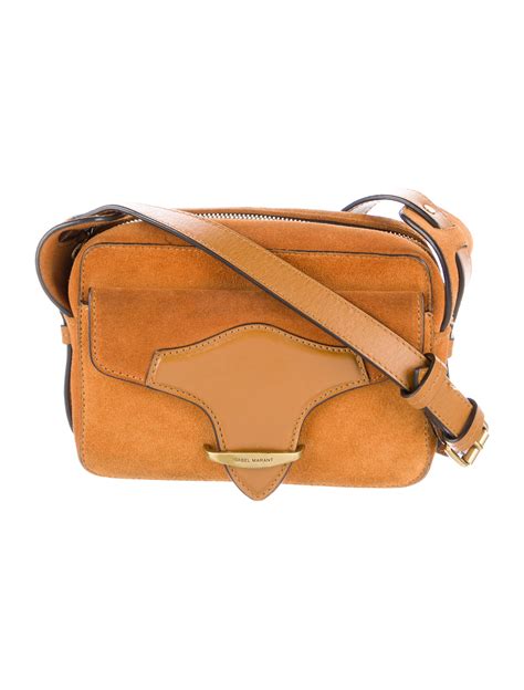 Isabel Marant Suede Leather Trim Crossbody Bag Orange Crossbody Bags
