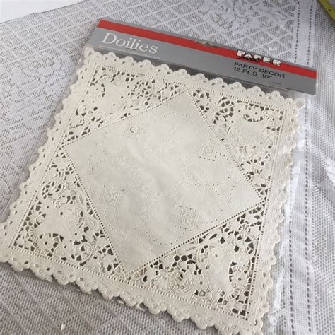 Vintage White Square Paper Doilies Paper Art 10 Inch Paper Lace Doily