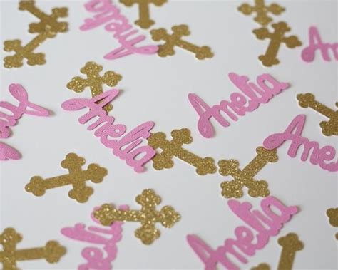 50 Personalized Glitter Cross And Name Confetti For Baptism Etsy
