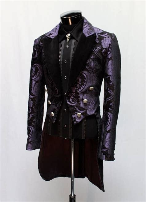 victorian tailcoat purple black tapestry steampunk clothing mens fashion edgy suit fashion