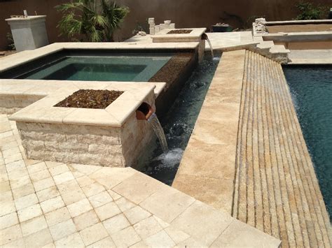 Travertine pool coping & paving. Walnut Travertine Single Bullnose Coping | QDIsurfaces