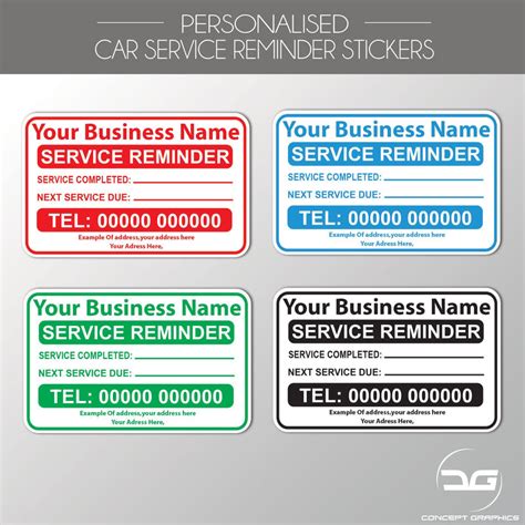 Personalised Car Service Reminder Label Stickers Concept Graphics