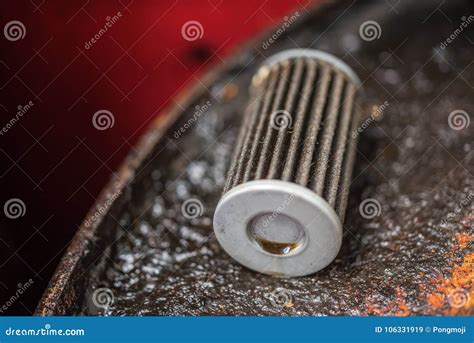 Old Lubricant Engine Oil Filter At Car Garage Stock Image Image Of