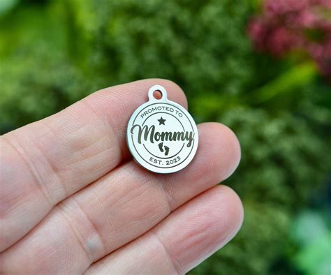 Promoted To Mommy Est 2023 Stainless Steel 20mm Round Charm With Laser