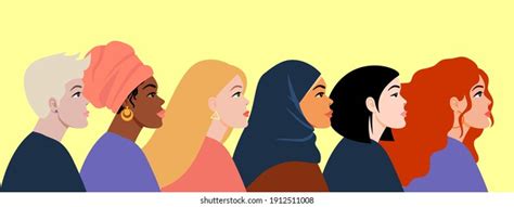 Five Women Different Ethnicities Cultures Stand Stock Vector Royalty