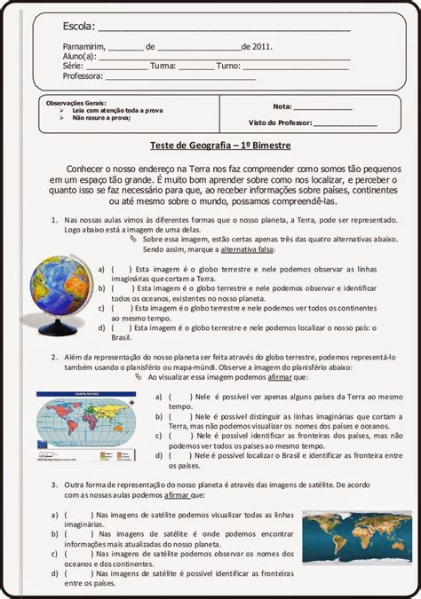 Prova De Geografia Ano Geografia