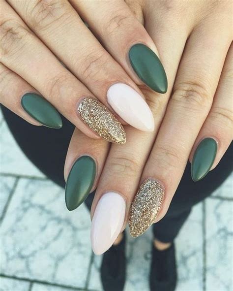 Hello everyone and thank you for watching. Mix and match green emerald , gold glitter and white nails - 22 Fall Nail Design... - #Design # ...