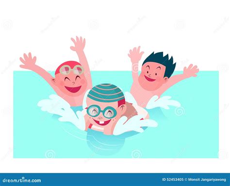 Kids Enjoy Playing Together In Swimming Pool Vector Illustration Stock