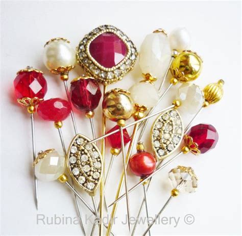 18 Bridal Red And Gold Pin Collection Hijab Pin By Rubinakadir £1850