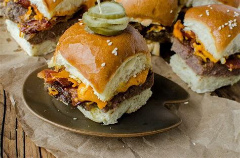 Place a burger on each bun and serve with the desired accompaniments. Bacon Cheeseburger Sliders - Merry About Town
