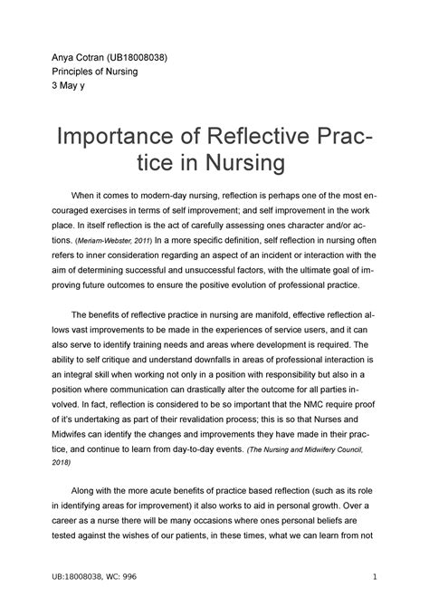 Importance Of Reflective Practice In Nursing In Itself Reflection Is