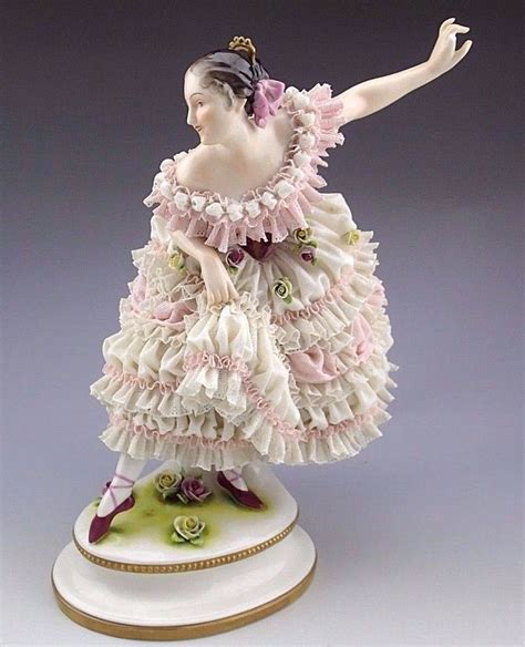 Antique Rare Large 12 Volkstedt Dresden Porcelain Lace Ballerina Figurine Ballerina Figurines