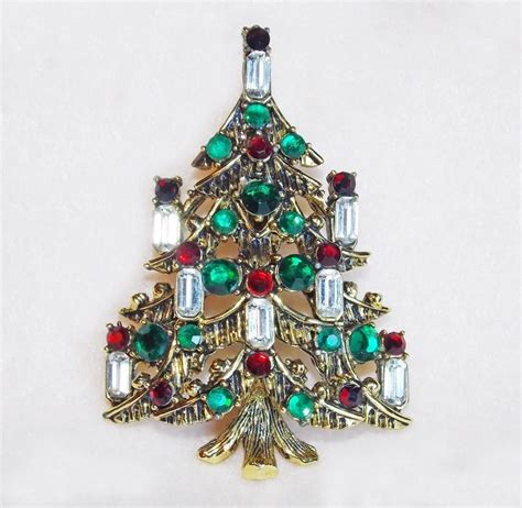 Fabulous Hollycraft Signed Vintage Christmas Tree Pin Brooch Jewelry