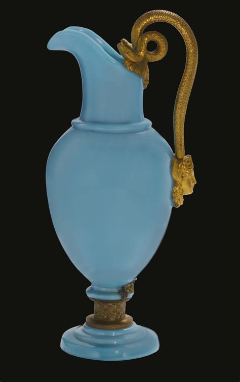 74 An Empire Ormolu Mounted Blue Opaline Glass Ewer Circa 1815