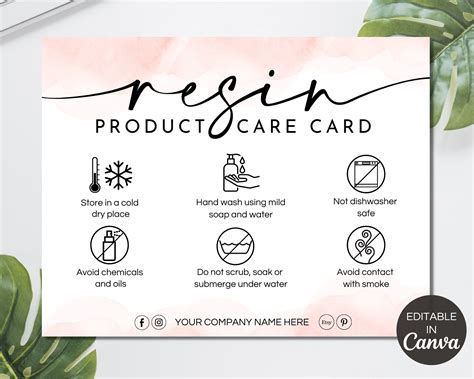 Resin Care Card Editable Template Printable Resin Etsy