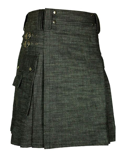 Denim Men Scottish Modern Utility Kilt Custom Handmade Adult Custom