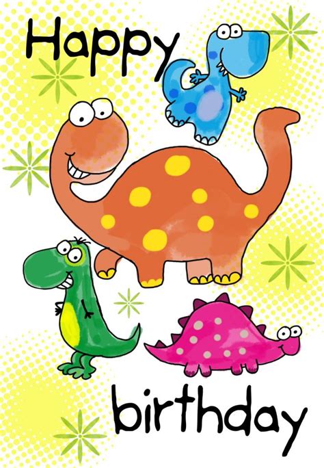 Customize everything from the written message inside, the fonts, and text colors, right down to the stamp and the liner on the envelope. Four Cute Dinosaurs Birthday Card | Greetings Island ...