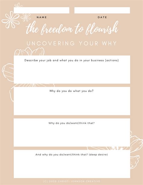 Free Uncovering Your Why Worksheet Christi Johnson Creative