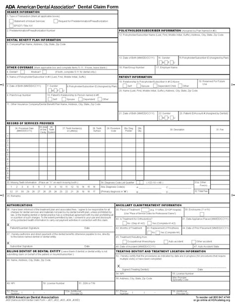 Dental Claim Form Wada2019cs Forms And Fulfillment