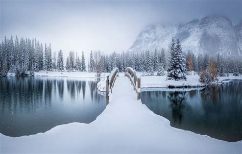 Download Canada Mountain Water Snow Bridge Photography Winter Hd