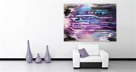 Big Black Abstract Painting Purple Neon Blue Polymorph Art