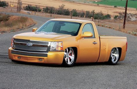 2007 Chevrolet Silverado Slammed Bowtie Truck Gold Hd Wallpaper