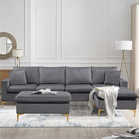 P Purlove Velvet Sectional Sofa Large Sectional Sofa With