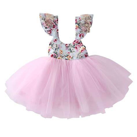 Newborn Toddler Baby Girls Floral Dress Party Ball Gown