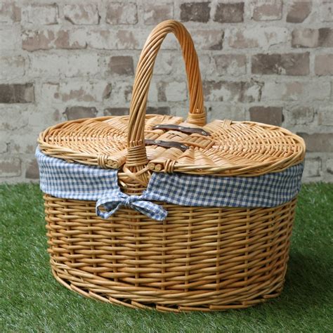 5 vonshef wicker picnic basket set. Oval Lidded Wicker Picnic Basket Check Lining - The Basket ...