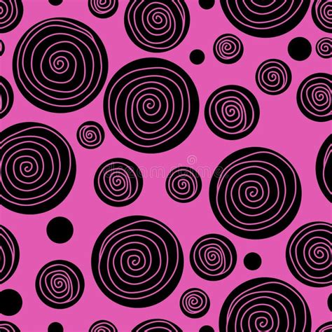 Seamless Pattern Texture Circles Black Dots Circles Spirals On Magenta