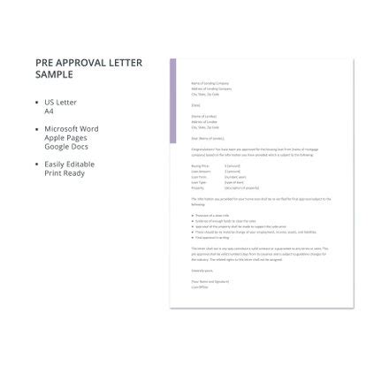pre approval letter sample template  microsoft word