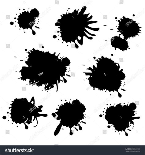 Collection Of Black Paint Splash Vector Set Of Brush Strokes Isolated