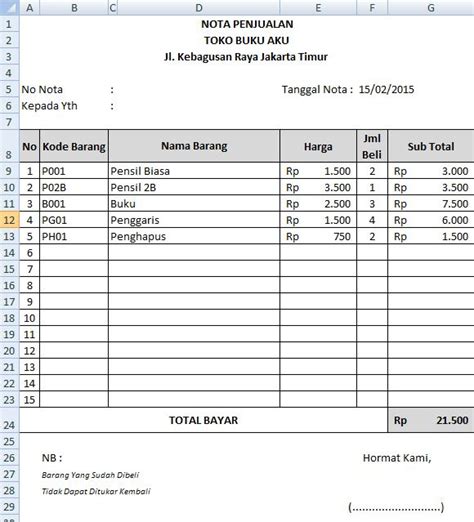 Download Format Nota Penjualan Excel Terbaik Medrec