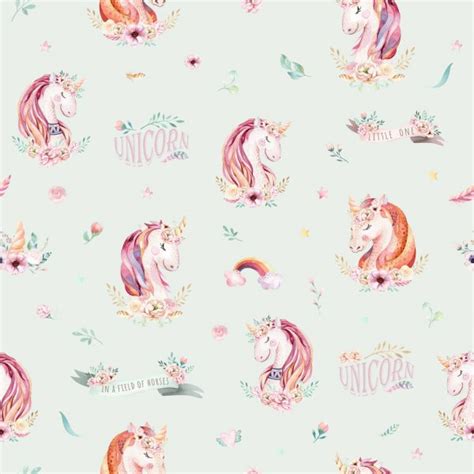Cute Watercolor Unicorn Seamless Pattern With Flowers Nursery Magical