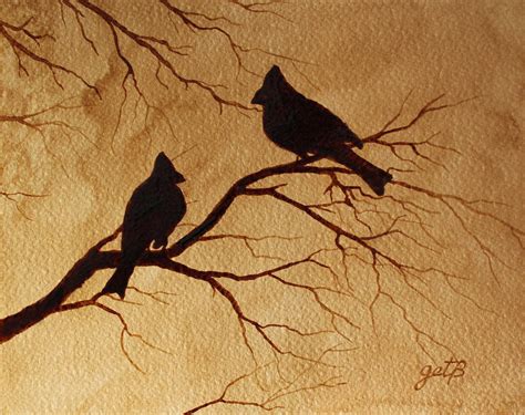 Cardinals Silhouettes Coffee Painting Painting By Georgeta Blanaru Pixels