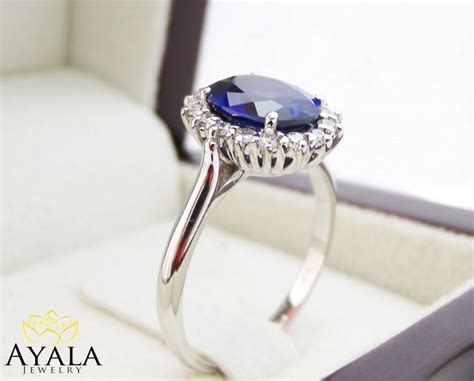 Diana Ring 14k White Gold Blue Sapphire Engagement Ring Blue Sapphire