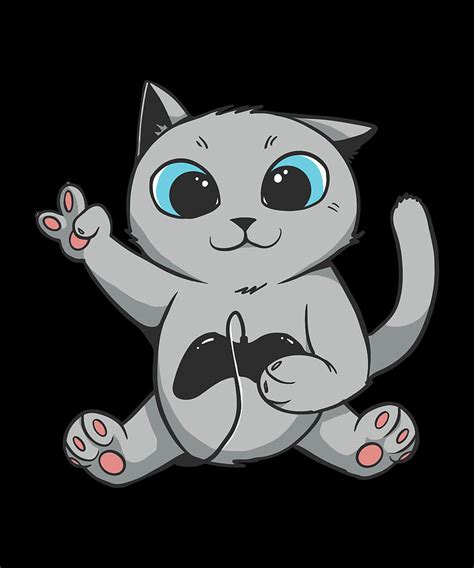 Gaming Cat With Console Controller Cartoon Cat Digital Art By Norman W