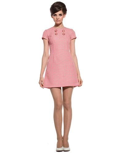 Marmalade Retro 60s Mod Floral Lattice Button Fitted Dress Pink
