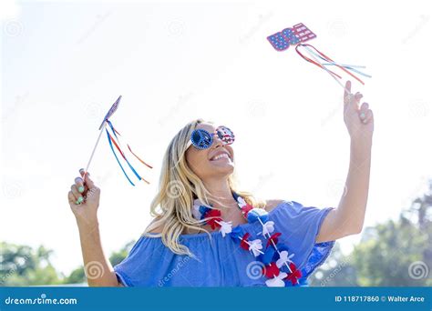Gorgeous Patriotic Blonde Model Enjoying The 4th Of July Festivities